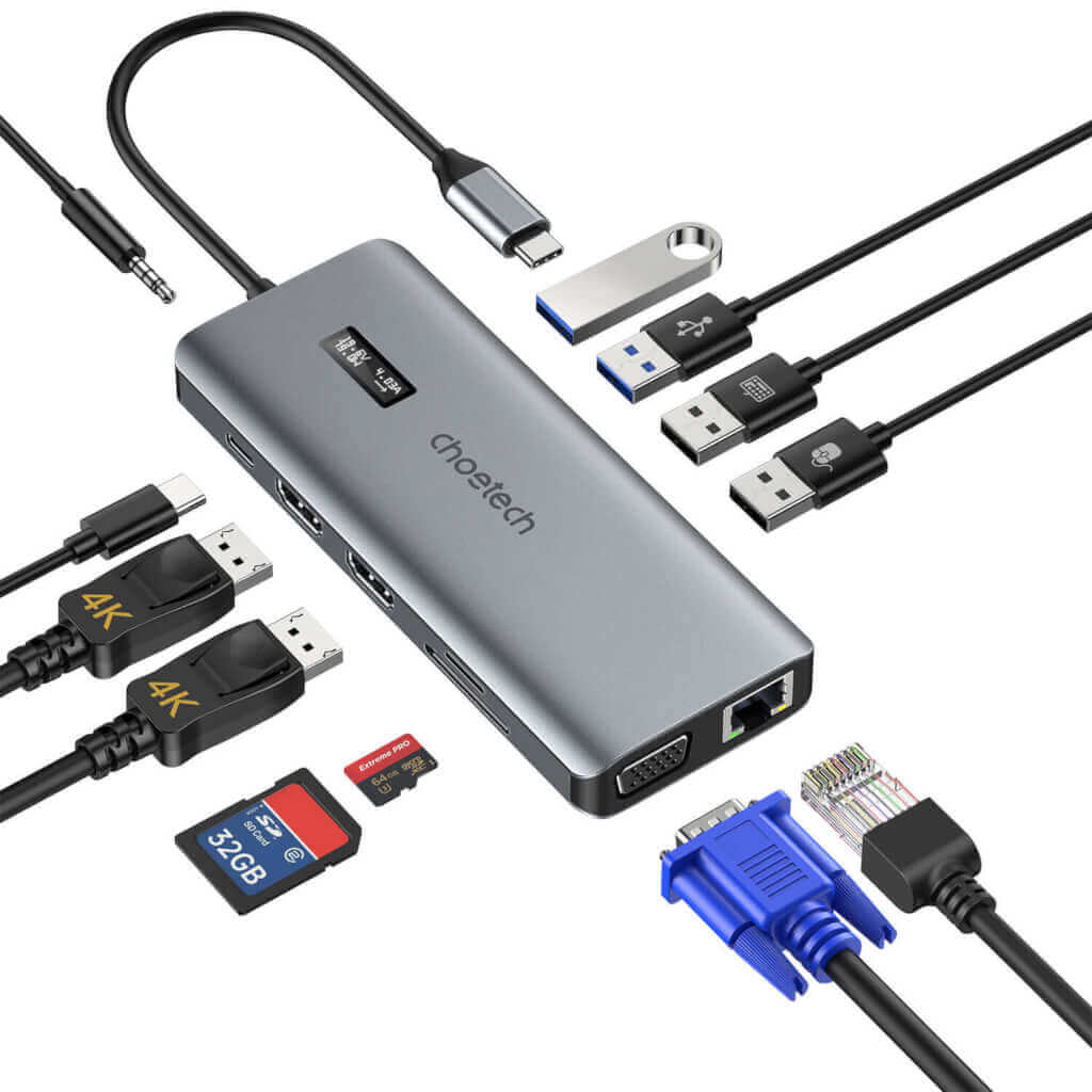 Choetech 12 in 1 USB type- C Multiport Adapter for Type C Compatible Laptops & Devices