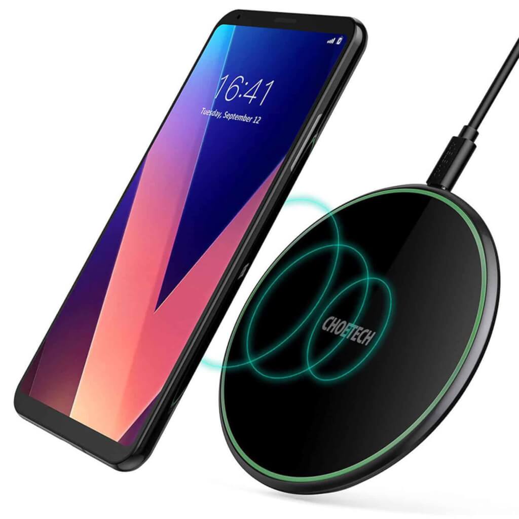 Choetech 15W Universal Wireless Charger, Zinc Alloy Glass Wireless Charging Pad With Adapter